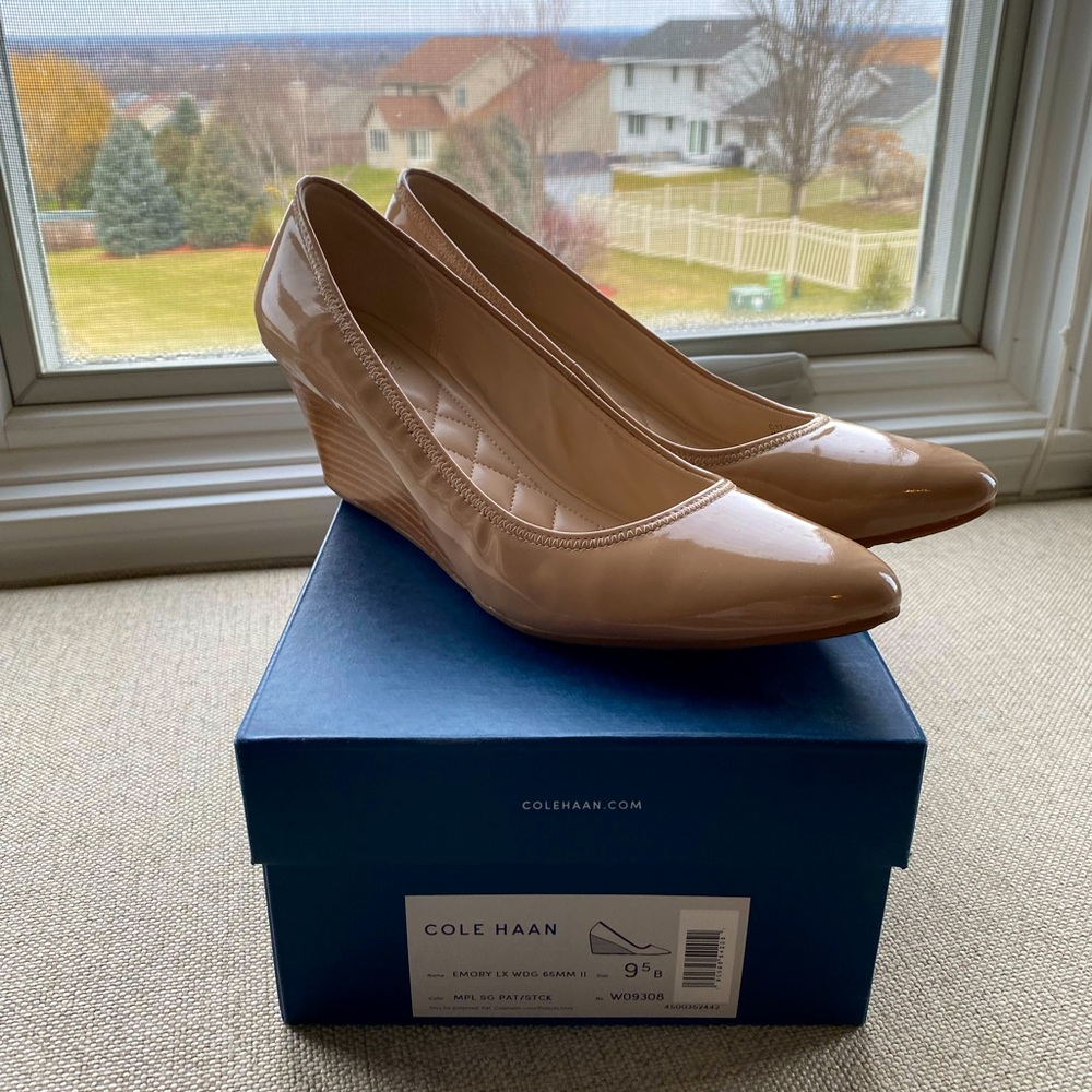 Cole Haan patent leather wedge pumps